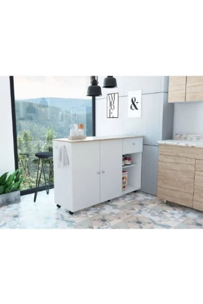 Tdesigno Alya Alt Modül 150 cm Beyaz Tezgah Dahil-Tekerlekli ürün görseli 1