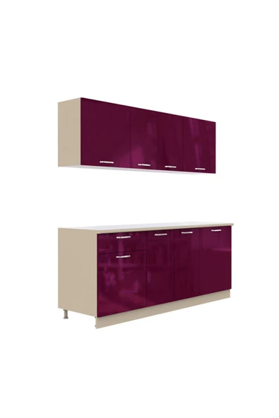 Tdesigno Rana Hazır Mutfak Dolabı 200 cm/parlak Mürdüm / Tezgah Dahil Değil ürün görseli 1