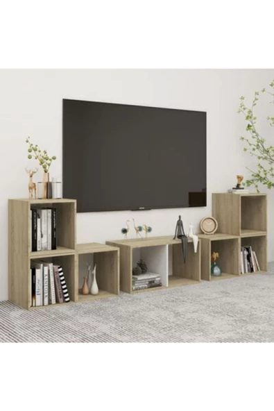 Tdesigno Tdesıgno Avcı Kitaplıklı Televizyon Sehpası - Ünitesi -kitaplık-beyaz 180 Cm 8 Raflı ürün görseli 1