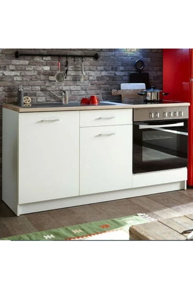 Tdesigno Mera Mutfak Çekmeceli Alt Modül 180 cm Beyaz Tezgah Dahil ürün görseli 1