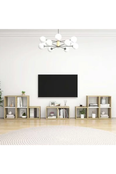 Tdesigno Tdesıgno Idil Kitaplıklı Televizyon Sehpası - Ünitesi -kitaplık-meşe Beyaz 240 Cm 12 Raflı ürün görseli 1