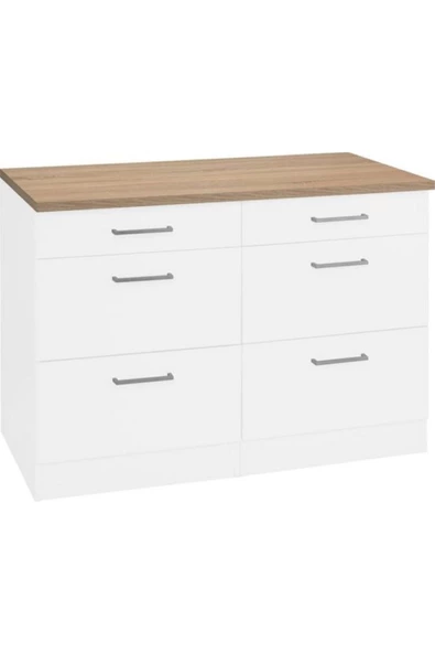 Tdesigno Ares Mutfak 6 Çekmeceli Alt Modül 120 Cm Beyaz Tezgah Dahil ürün görseli 1