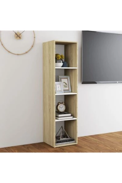 Tdesigno Tdesıgno Eda Televizyon Sehpası - Ünitesi -kitaplık-meşe Beyaz 4 Raflı 30 Cm ürün görseli 1
