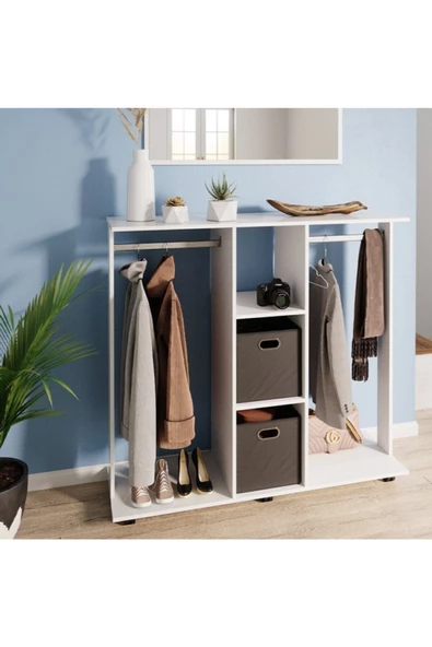 Tdesigno Funda Açık Giyinme Dolabı Çok Amaçlı Dolap Gardırop 80 cm Beyaz ürün görseli 1