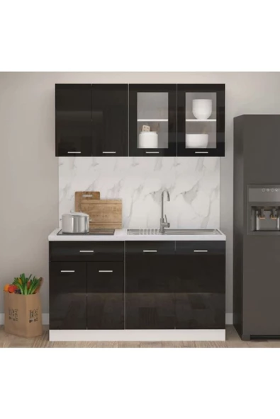 Tdesigno Efsun Mutfak 140 cm Tezgah Dahil Değil Parlak Kapak Siyah ürün görseli 1