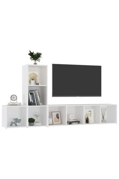 Tdesigno Tdesıgno Gülce Kitaplıklı Televizyon Sehpası - Ünitesi -kitaplık-beyaz 180 Cm 8 Raflı ürün görseli 1