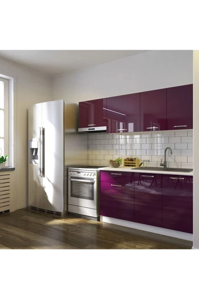 Tdesigno Lida Hazır Mutfak Dolabı 200 cm Parlak Mürdüm ürün görseli 1