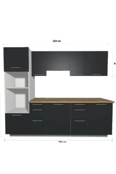 Tdesigno Viva Mutfak 260 cm Kiler Dahil Antrasit - Resim 2