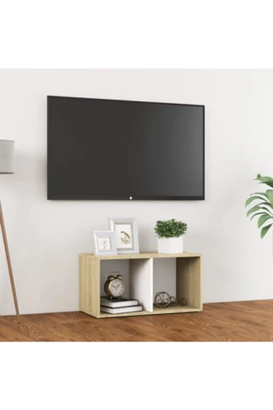 Tdesigno Tdesıgno Ay Televizyon Sehpası - Ünitesi -kitaplık-meşe Beyaz 72 Cm 2 Raflı ürün görseli 1
