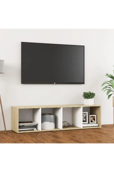 Tdesigno Tdesıgno Eda Televizyon Sehpası - Ünitesi -kitaplık-meşe Beyaz 144 Cm 4 Raflı ürün görseli 1