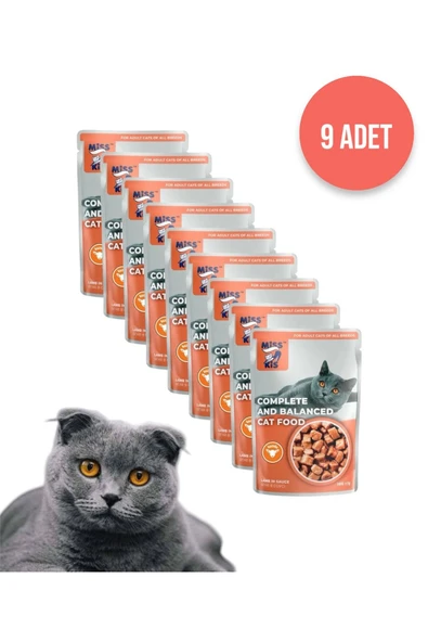 vet advice Miss Kis Premium Pouch Yetişkin Kuzulu Kedi Konserve Yaş Maması 9 ADET 100 gr ürün görseli 1