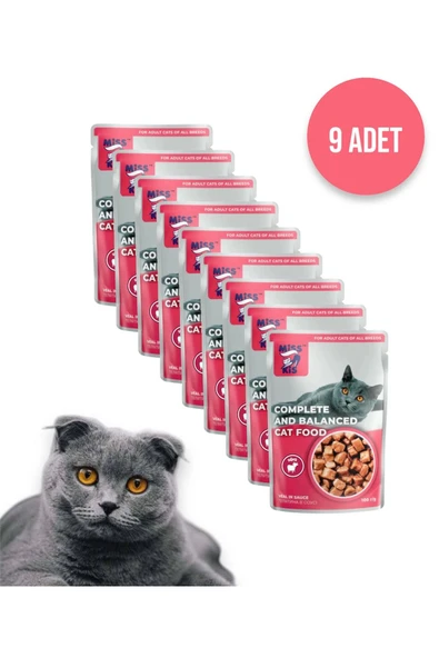 vet advice Miss Kis Premium Pouch Sığırlı Kedi Konservesi 9 ADET 100 gr Yaş Mama ürün görseli 1