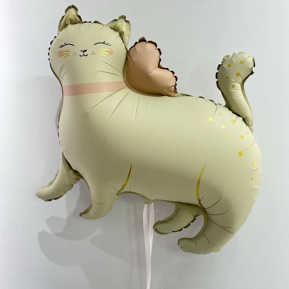 Retro Beyaz Kedi Folyo Balon 67x62 cm ürün görseli 1