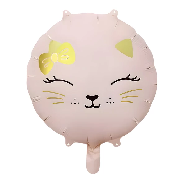 Retro Pembe Kedi Yuvarlak Folyo Balon 18 inç ürün görseli 1