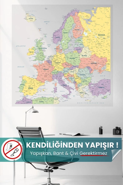 Avrupa Kıtası Haritası, Statik Elektrikleneme Ile Tutunan Pratik Akıllı Kağıt, Sihirli Kağıt ürün görseli 1