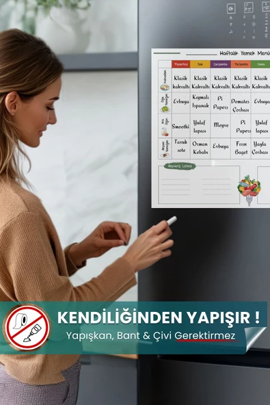 Haftalık Yemek Menüsü Planlayıcı, Buzdolabı Beyaz Yazı Tahtası, Alışveriş Listesi, Sihirli Kağıt ürün görseli 1