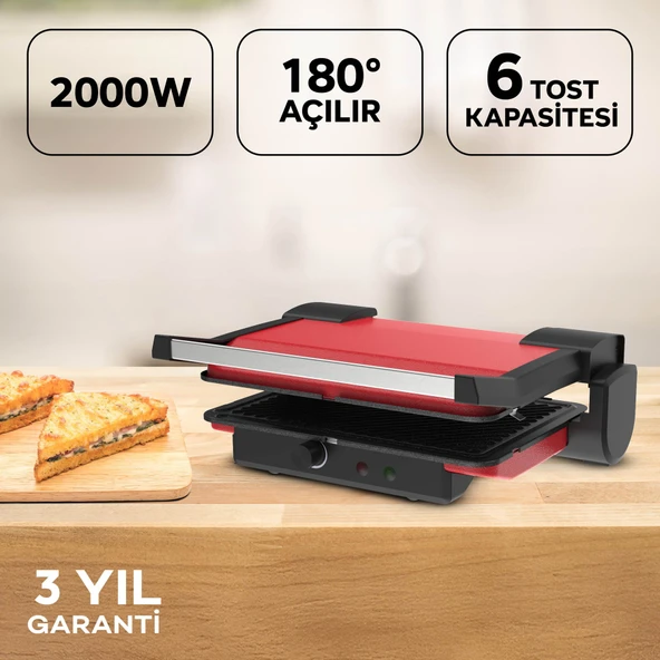 KİNG ARTE PLUS K469 TOST MAKİNESİ-KIRMIZI ürün görseli 1