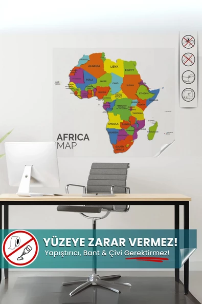Afrika Kıtası Haritası, İz Bırakmaz, Harita, Yapışkansız Tutunan, Statik Kağıt Tahta, Sihirli Kağıt ürün görseli 1