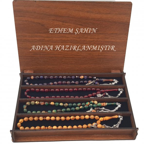 İsmli Kutusunda 4 Adet Sıkma Kehribar Efsane Renkler Tesbih Set ürün görseli 1