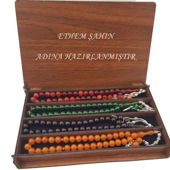 İsmli Kutusunda 4 Adet Sıkma Kehribar Efsane Renkler Tesbih Set ürün görseli 1