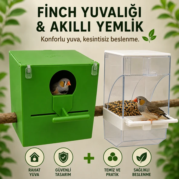 peturunsatis Finch Plastik Yuvalik 9,5 X 14 X 13 ( Yesil Yuvarlak Agiz ) + Akıllı Yemlik ürün görseli 1