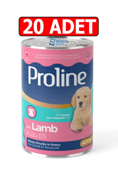 Pro Line Proline yavru kuzu etli balkabaklı sos içinde et parçalı köpek konserve 20adet 400gr köpek yaş mama ürün görseli 1