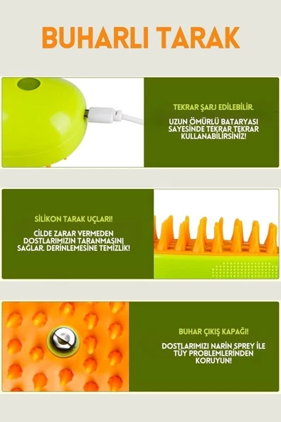 Pet Brush Has Akvaryum Buharlı Kedi/köpek Masaj Tarağı ürün görseli 1