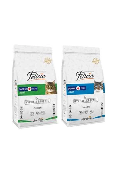 Felicia Tavuklu Yetişkin Kedi Maması 2 kg + Az Tahıllı Somonlu Yetişkin Kedi Maması 2 kg ürün görseli 1