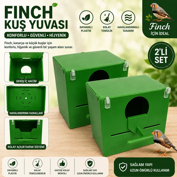 peturunsatis Finch Plastik Yuvalik 9,5 X 14 X 13 ( Yeşil O Agiz ) 2 Adet ürün görseli 1