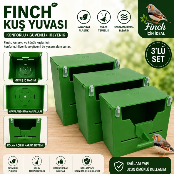 peturunsatis Finch Plastik Yuvalik 9,5 X 14 X 13 ( Yeşil V Agiz ) 3 Adet ürün görseli 1