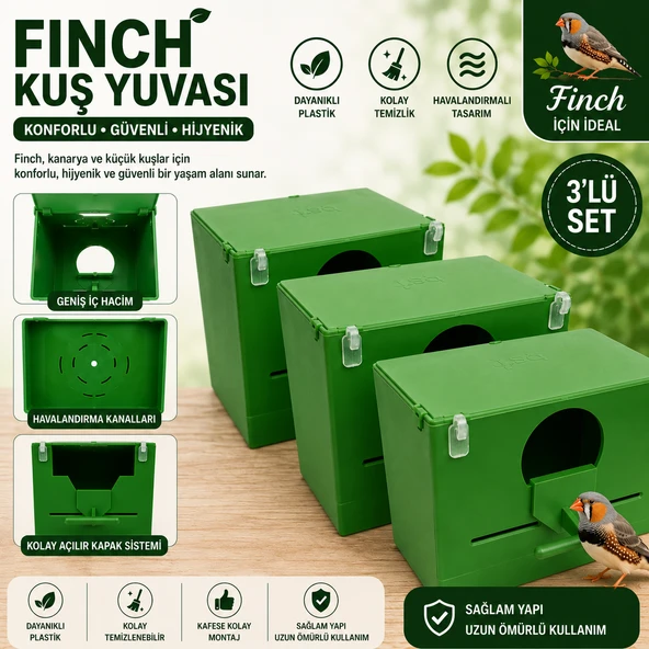 peturunsatis Finch Plastik Yuvalik 9,5 X 14 X 13 ( Yeşil O Agiz ) 3 Adet ürün görseli 1