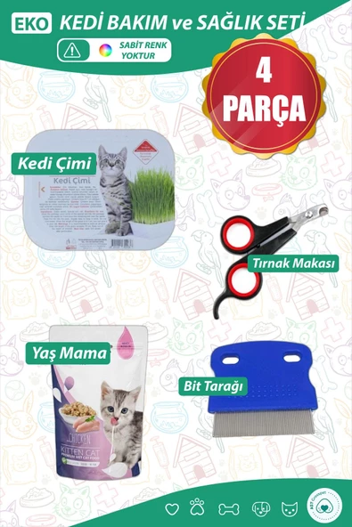 AST GROSS PET Eko Kedi Sağlık Ve Bakım Seti - Kedi Çimi Kedi Bit Tarağı Kedi Tırnak Makası Yaş Mama ürün görseli 1