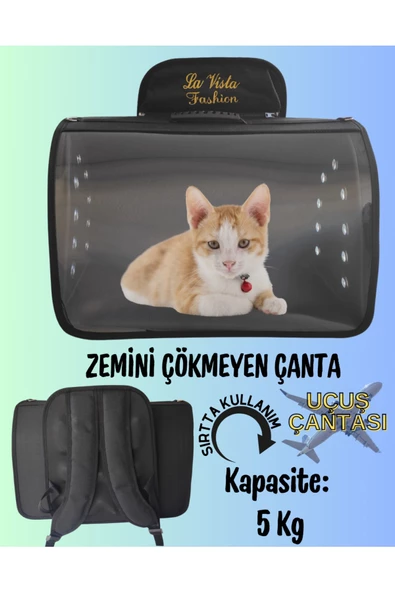 LAVİSTA Kedi Köpek Sırt Taşıma Çantası Flybag Tomris Siyah ürün görseli 1