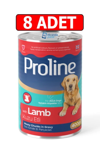 Pro Line Proline kuzu etli sos içinde et parçalı köpek konserve 8adet 400gr lamb kuzulu köpek yaş mama ürün görseli 1