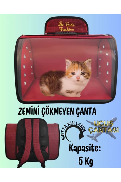 LAVİSTA Kedi Köpek Sırt Taşıma Çantası Tomris Kırmızı ürün görseli 1