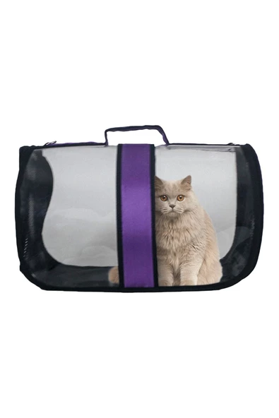 Evene Kedi Çantası Mor Kedi Taşıma Seyahat Evcil Hayvan Çantası Büyük Boy Şeffaf Astronot Delikli Uçakta ürün görseli 1