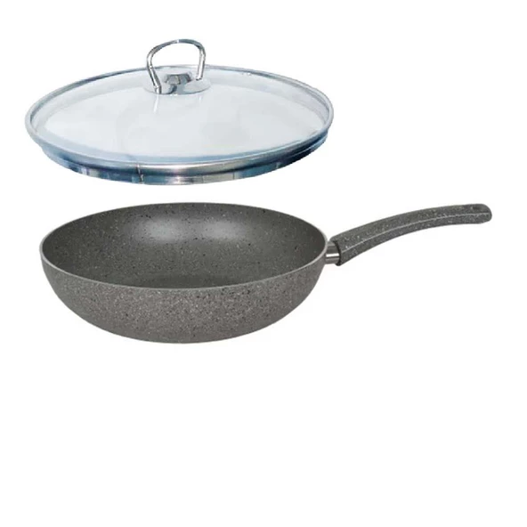 Mehtap Granit Wok Tava 28 CM Cam Kapaklı ürün görseli 1