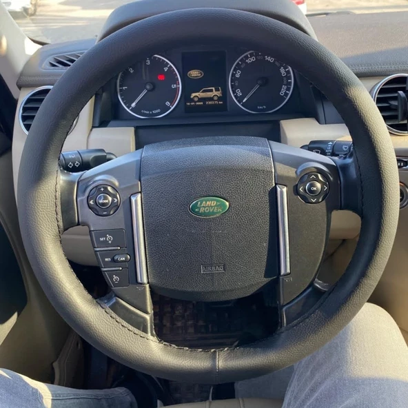 DİKİŞLİ DERİ DİREKSİYON KILIFI SİYAH DERİ SİYAH DİKİŞLİ LAND ROVER İÇİN ürün görseli 1