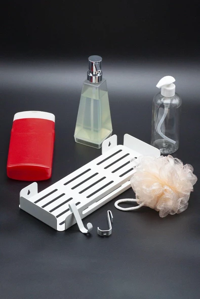 Metal Banyo Düzenleyici Organizer Şampuan Rafı Beyaz ürün görseli 1