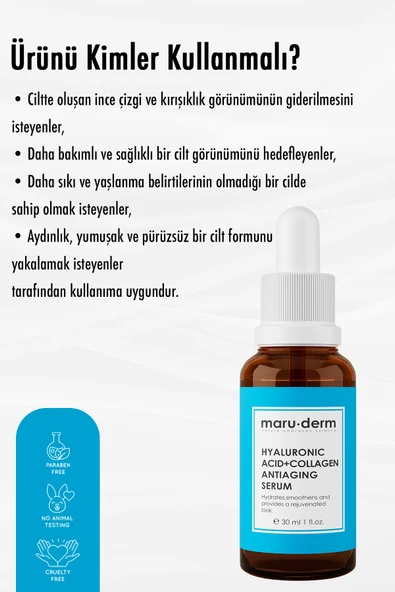Maru.Derm Hyalüronik Asit & Kolajen Cilt Bakım Serumu 30 ml ürün görseli 1