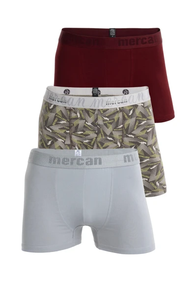 Mercan Erkek Çok Renkli 3'lü Likralı Pamuklu Boxer (GRİ BORDO PERFECTION) ürün görseli 1