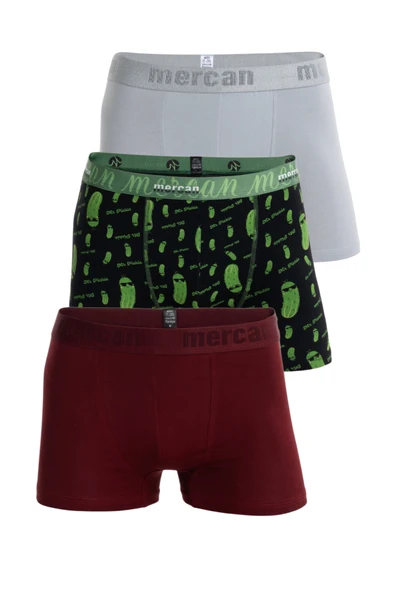 Mercan Erkek Çok Renkli 3'lü Likralı Pamuklu Boxer (GRİ BORDO MR. PICKLE) ürün görseli 1