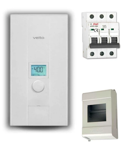 Veito Blue S 380V Elektrikli Şofben Merkezi Sistem 21 kW dijital Sıgorta Ve Kutusu Dahil Paket ürün görseli 1
