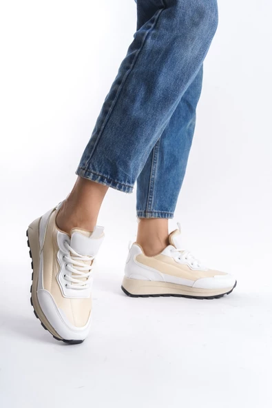 Sersp Beyaz Krem Sneaker Hafif Günlük Spor Ayakkabı ürün görseli 1
