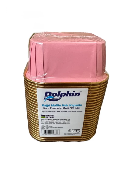 Dolphin Muffin Kare Kağıt Pembe Altın Cupcake Kek Kalıbı Kapsülü Kabı - 25 Adetlik 1 Paket ürün görseli 1
