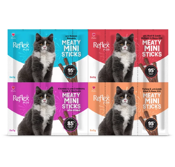 Reflex Plus Kedi Ödülü Somonlu- Kuzu Etli- Biftekli- Kısırlaştırılmış Tavuklu Çubuk 2 gr x 20 Adet ürün görseli 1