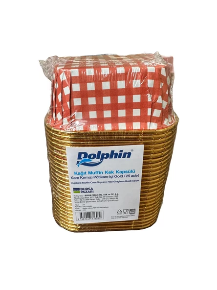Dolphin Muffin Kare Kağıt Kırmızı Puantiyeli Altın Kek Kalıbı Kapsülü Kabı - 25 Adetlik 1 Paket ürün görseli 1
