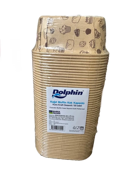 Dolphin Muffin Kare Kağıt Kraft Desenli Sarı Kek Kalıbı Kapsülü Kabı - 50 Adetlik 1 Paket ürün görseli 1