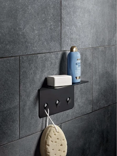 Modern Paslanmaz Metal Duş Rafı, Duş Düzenleyici, Banyo Rafı, Bayno Şampuanlık Siyah ürün görseli 1