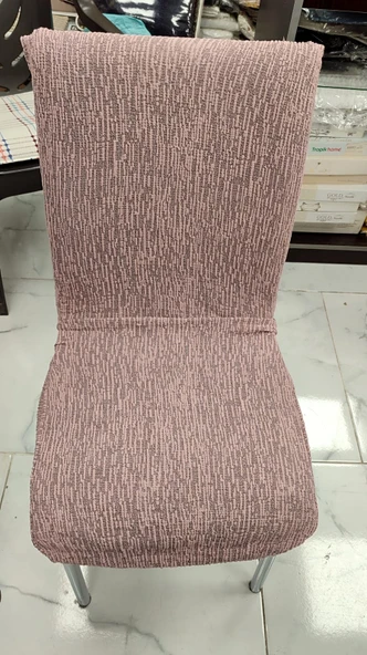 MANDAŞ 6LI SET Jakarlı Lastikli Eteksiz Sandalye Kılıfı-Ağaç Kabuğu Desen Pudra ürün görseli 1